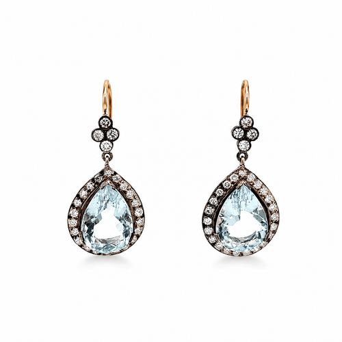 Boucles d'oreilles Boucles d'oreilles en or jaune, argent, aigue-marine et diamants 58 Facettes 50482