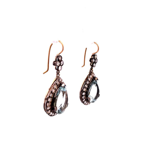 Boucles d'oreilles Boucles d'oreilles en or jaune, argent, aigue-marine et diamants 58 Facettes 50482
