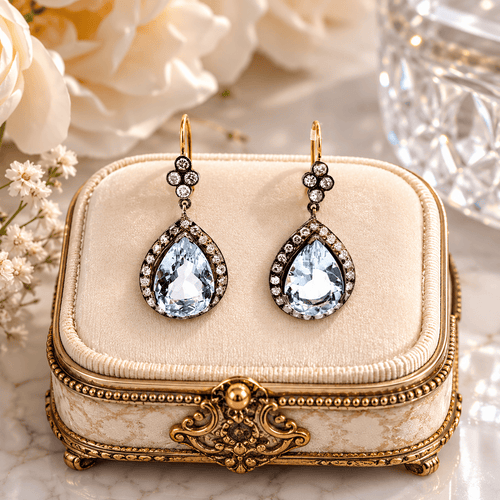 Boucles d'oreilles Boucles d'oreilles en or jaune, argent, aigue-marine et diamants 58 Facettes 50482