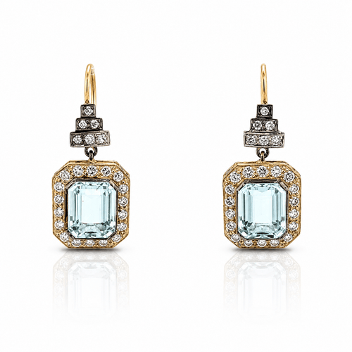Boucles d'oreilles Boucles d'oreilles vintage en or, argent, aigues-marines et diamants 58 Facettes 50483