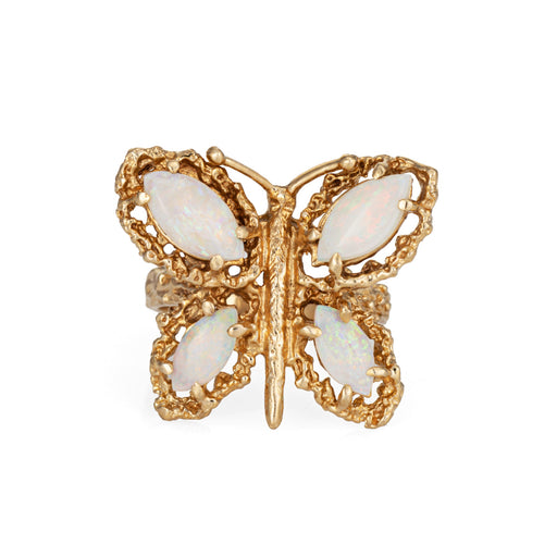 Bague 54 Bague papillon vintage années 1970 en or jaune 14k et opales 58 Facettes G12468