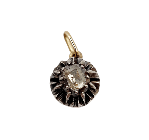 Victoriaanse hanger in 18k goud, Zilver en diamant met tafelslijpsel 