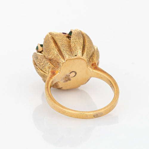 Bague 50 Bague tulipe vintage années 1960 en or jaune 18k, diamants et pierres 58 Facettes G12692