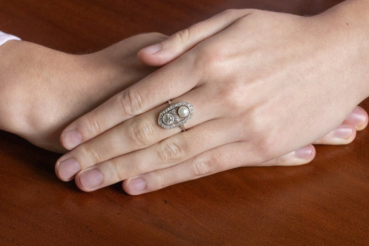 Bague 52 Art Déco - Bague en platine, diamant 1,00 ct et perle 58 Facettes 13416