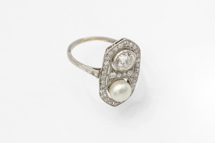 Bague 52 Art Déco - Bague en platine, diamant 1,00 ct et perle 58 Facettes 13416