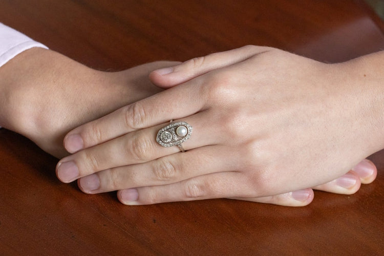 Bague 52 Art Déco - Bague en platine, diamant 1,00 ct et perle 58 Facettes 13416