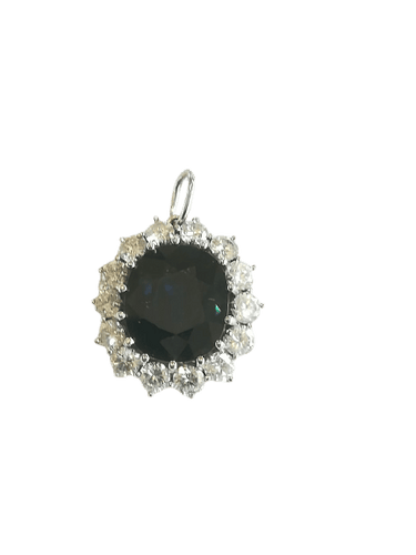 Hanger Margriet in witgoud, saffier en diamanten 