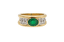 Französischer Ring Siegelring aus Gelbgold, Smaragd und Diamanten 