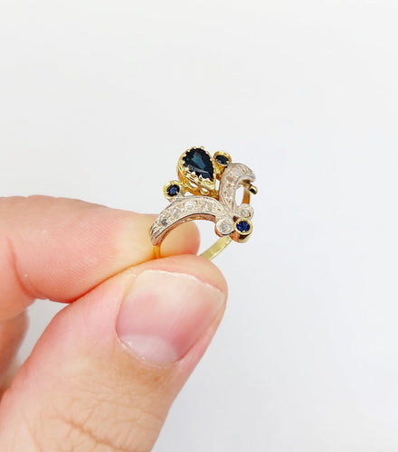 Bague 51 Bague duchesse en or 18k, argent, saphirs et diamants 58 Facettes A07447