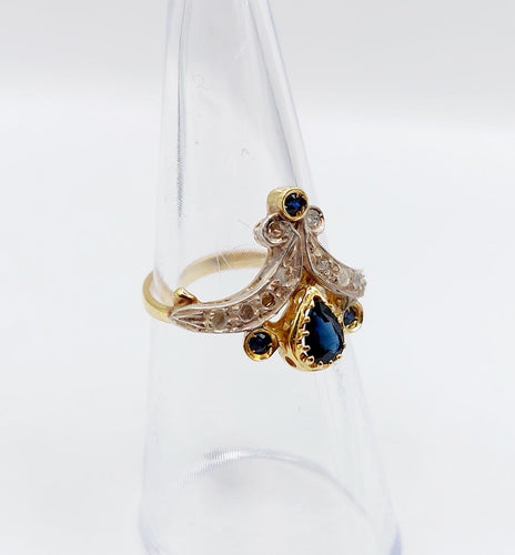 Bague 51 Bague duchesse en or 18k, argent, saphirs et diamants 58 Facettes A07447