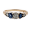 54.5 Bague antique en or rose 14K, diamant taille ancienne et saphirs 58 Facettes A07419