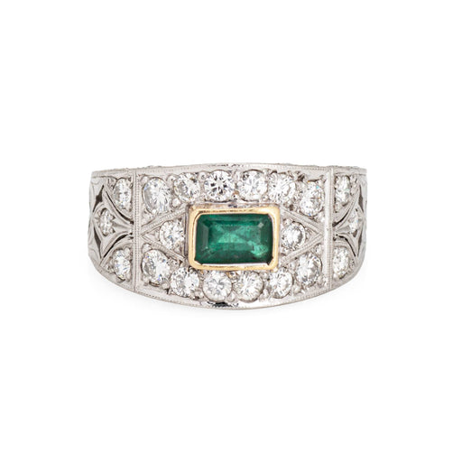 Bague 56 Bague large en platine 900 avec émeraude et diamants - taille 56 (FR) 58 Facettes G13414