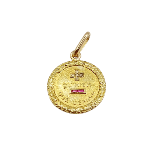 Augis - Love medal pendant in 18k gold, ruby and diamonds 