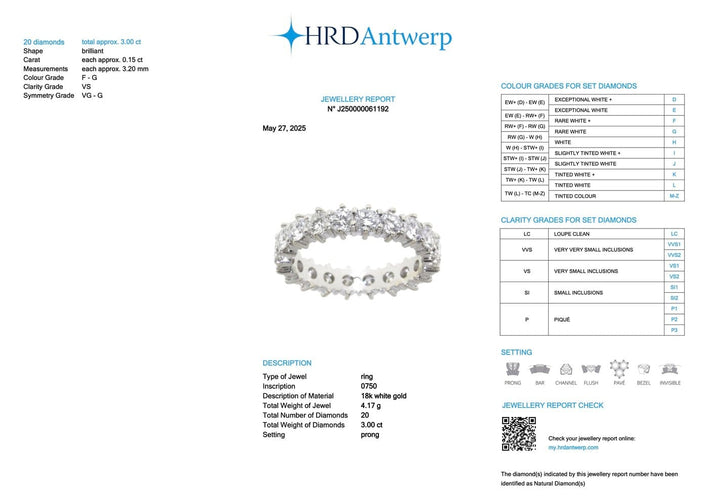 55 Alliance éternité HRD en or blanc 18 carats et diamants 58 Facettes A2085