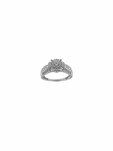 56 Bague halo en or blanc avec diamants naturels certifiée HRD 58 Facettes A2086
