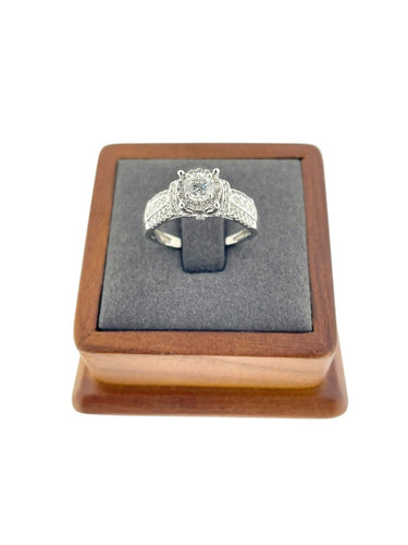 56 Bague halo en or blanc avec diamants naturels certifiée HRD 58 Facettes A2086