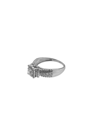 56 Bague halo en or blanc avec diamants naturels certifiée HRD 58 Facettes A2086