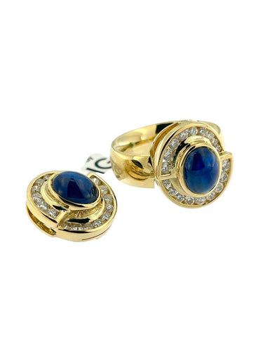 Bague et pendentif en or jaune, diamants et saphirs, certifiés IGI 58 Facettes PA1523