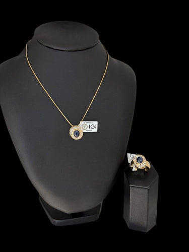 Bague et pendentif en or jaune, diamants et saphirs, certifiés IGI 58 Facettes PA1523