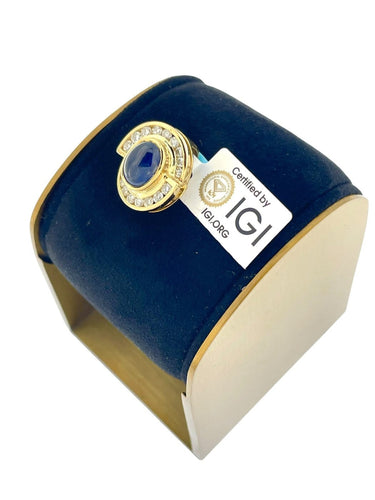 Bague et pendentif en or jaune, diamants et saphirs, certifiés IGI 58 Facettes PA1523