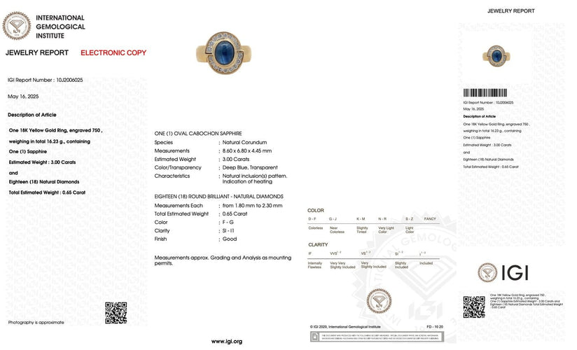 Bague et pendentif en or jaune, diamants et saphirs, certifiés IGI 58 Facettes PA1523