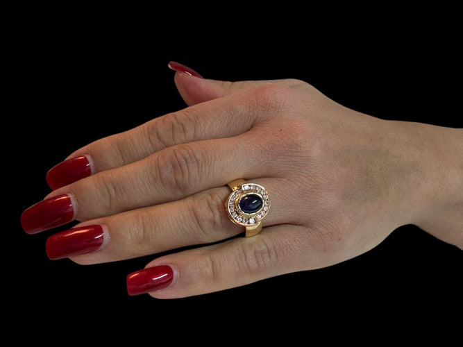 Bague et pendentif en or jaune, diamants et saphirs, certifiés IGI 58 Facettes PA1523