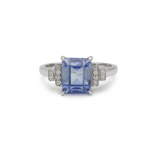 Bague 54 Bague en platine, diamants et saphir Ceylan non chauffé 3,50 ct 58 Facettes SA028