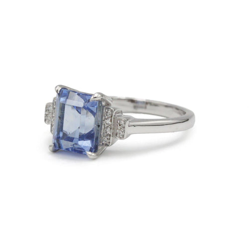 Bague 54 Bague en platine, diamants et saphir Ceylan non chauffé 3,50 ct 58 Facettes SA028