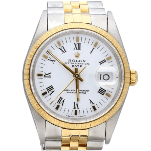 Montre Rolex Date - Montre 34 mm en or jaune 18K et acier 58 Facettes MT46945
