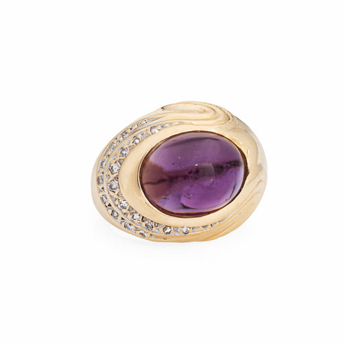 Bague 52 Circle Fine Art - Bague dôme en or jaune 14k améthyste cabochon et diamants 58 Facettes G13513