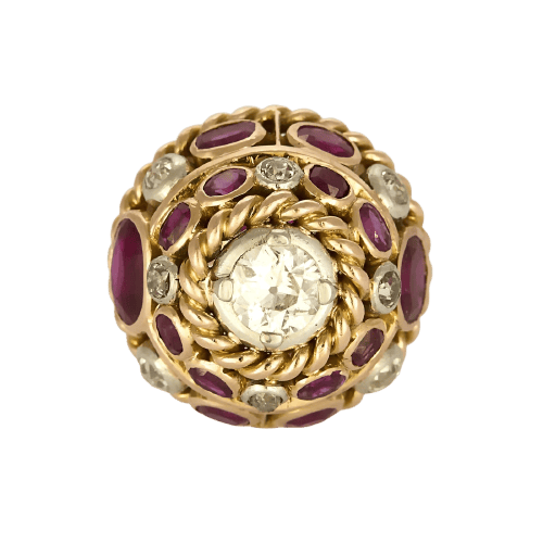 47 Bague dôme en or jaune et or gris, diamant 1 ct et rubis 58 Facettes GoldenL-1
