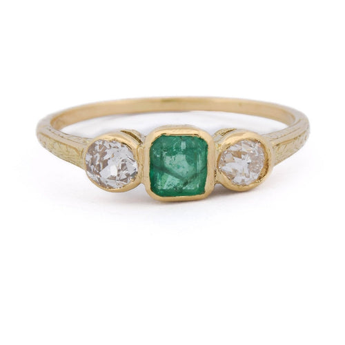Bague 55 Bague vintage en or jaune 18 kt, émeraude et diamants 58 Facettes AN707 P8 (0969)