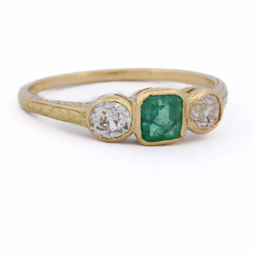 Bague 55 Bague vintage en or jaune 18 kt, émeraude et diamants 58 Facettes AN707 P8 (0969)