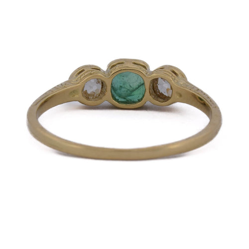 Bague 55 Bague vintage en or jaune 18 kt, émeraude et diamants 58 Facettes AN707 P8 (0969)