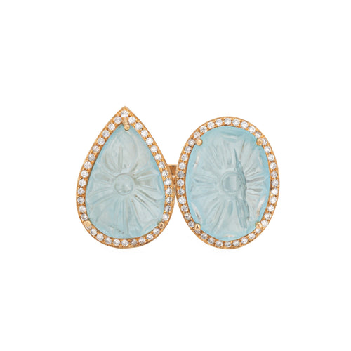 Bague 54 Bague cocktail en or jaune 18k, aigue-marines sculptées et diamants 58 Facettes G13529
