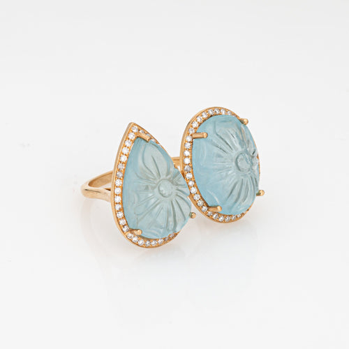Bague 54 Bague cocktail en or jaune 18k, aigue-marines sculptées et diamants 58 Facettes G13529