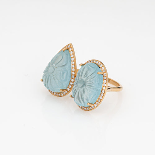 Bague 54 Bague cocktail en or jaune 18k, aigue-marines sculptées et diamants 58 Facettes G13529