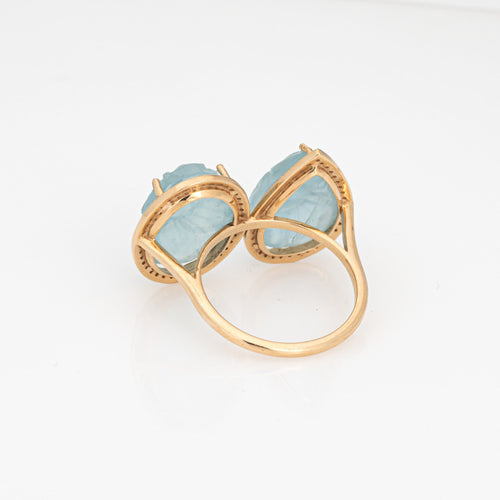 Bague 54 Bague cocktail en or jaune 18k, aigue-marines sculptées et diamants 58 Facettes G13529
