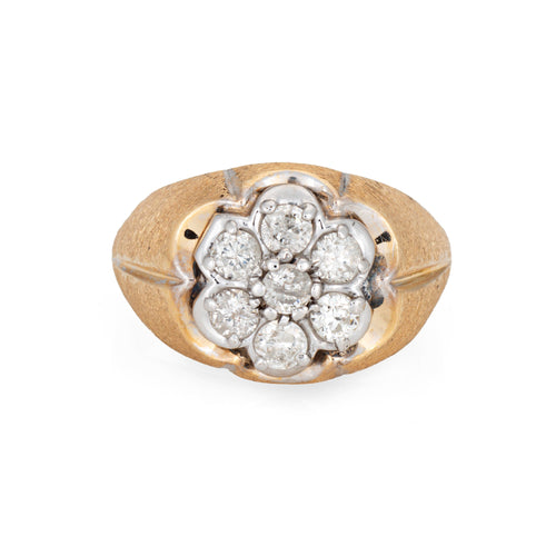 Bague 62 Bague vintage années 1970 - Cluster diamants 1 ct en or jaune 14k 58 Facettes G13623