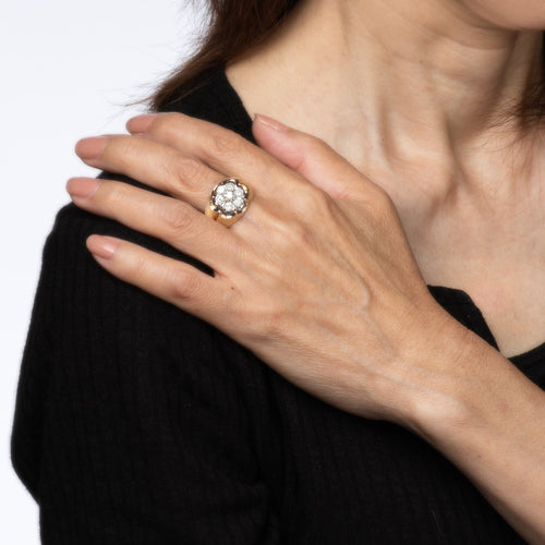 Bague 62 Bague vintage années 1970 - Cluster diamants 1 ct en or jaune 14k 58 Facettes G13623