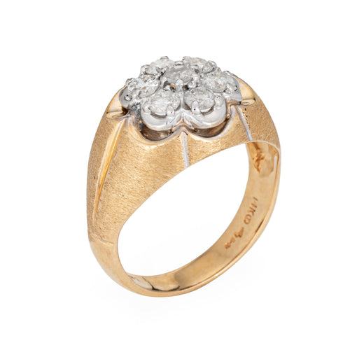Bague 62 Bague vintage années 1970 - Cluster diamants 1 ct en or jaune 14k 58 Facettes G13623