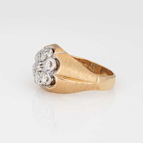 Bague 62 Bague vintage années 1970 - Cluster diamants 1 ct en or jaune 14k 58 Facettes G13623