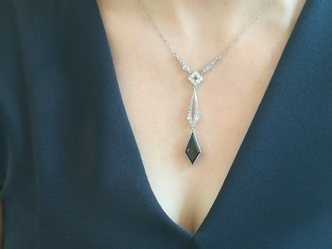 Collier Art déco - Collier négligé en platine, saphir et diamants 58 Facettes 01378