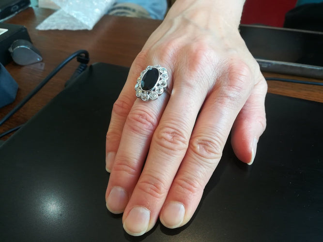 Bague 52 Art déco Pompadour - Bague en platine, saphir et diamants 58 Facettes 01376