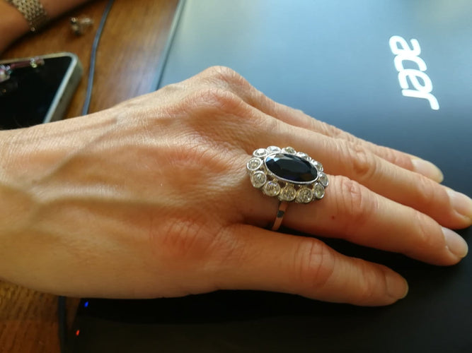 Bague 52 Art déco Pompadour - Bague en platine, saphir et diamants 58 Facettes 01376
