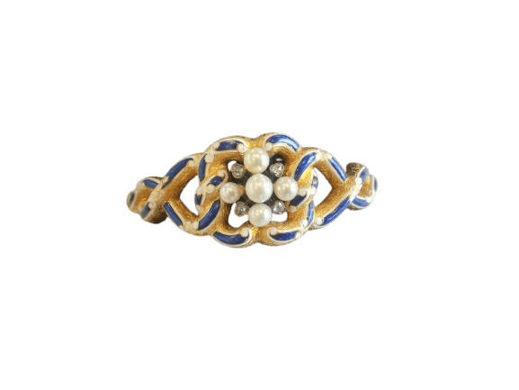 Bracelet Bracelet ancien en or jaune, émail, perles et diamants 58 Facettes 01380