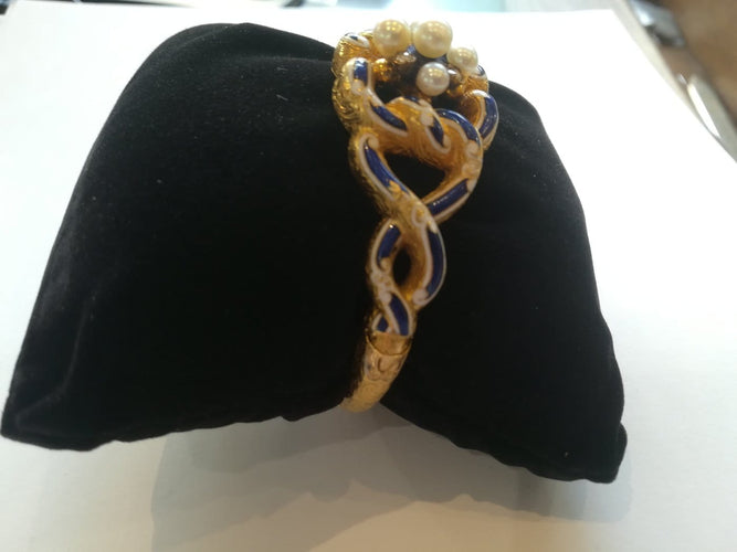 Bracelet Bracelet ancien en or jaune, émail, perles et diamants 58 Facettes 01380