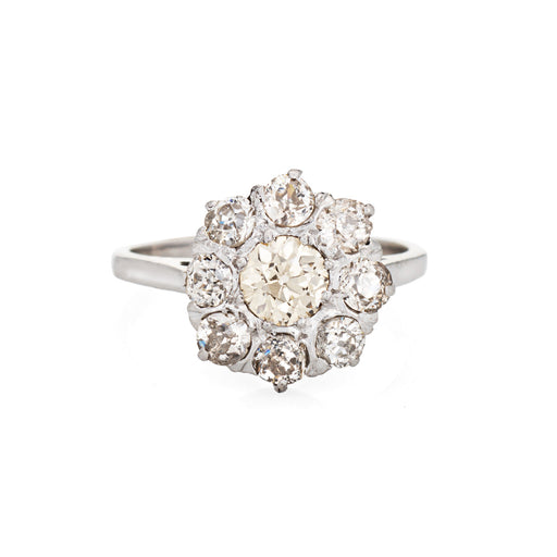 Bague 50 Art déco - Bague cluster halo en or blanc 14 carats et diamants 1,70 ct 58 Facettes G12656