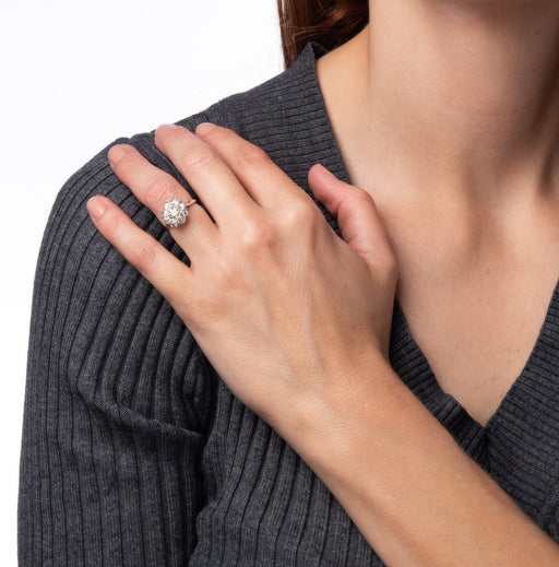 Bague 50 Art déco - Bague cluster halo en or blanc 14 carats et diamants 1,70 ct 58 Facettes G12656