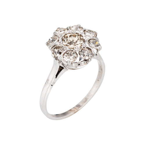 Bague 50 Art déco - Bague cluster halo en or blanc 14 carats et diamants 1,70 ct 58 Facettes G12656